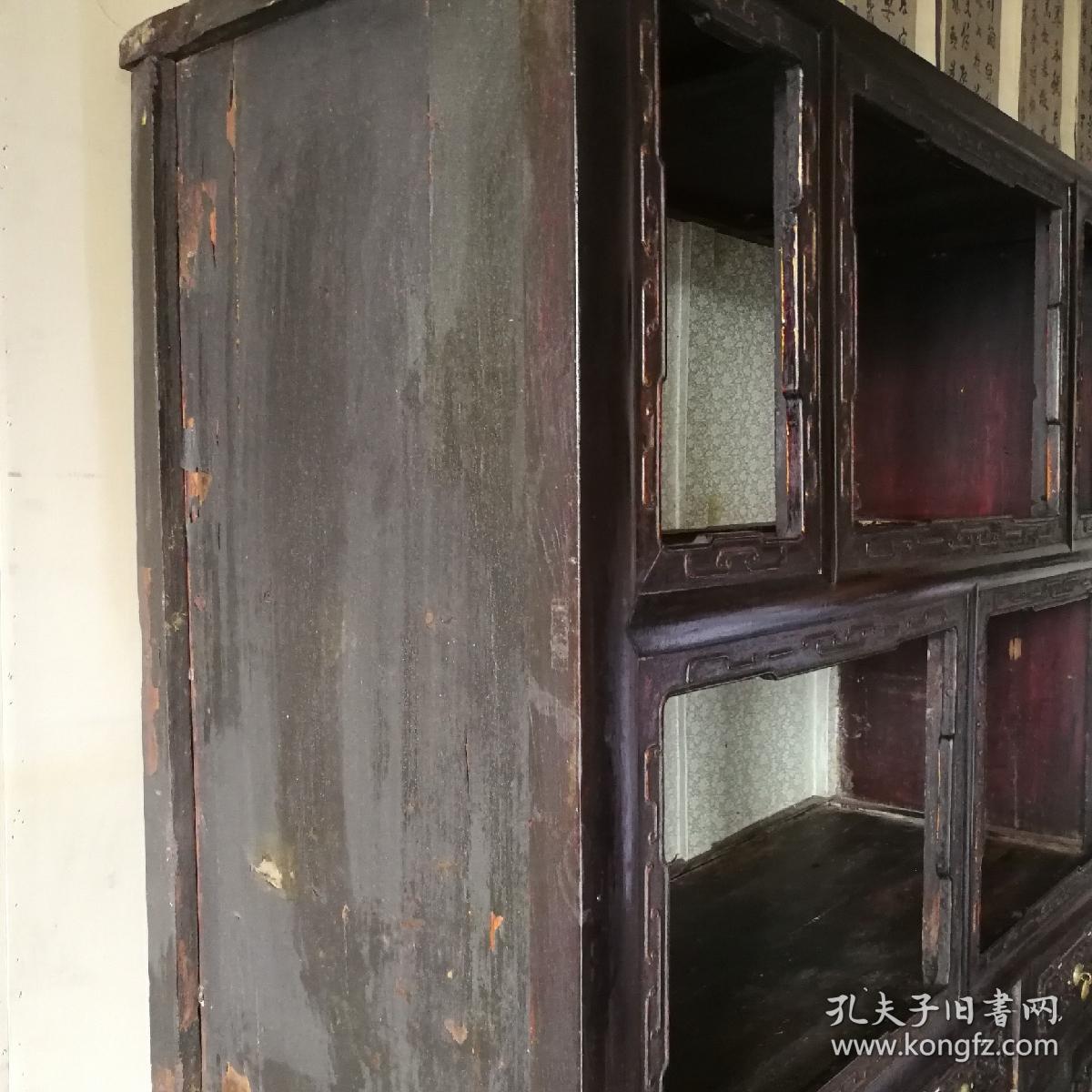清代老木家具古玩木器收藏嵌骨榆木书柜古董老家具硬木立柜