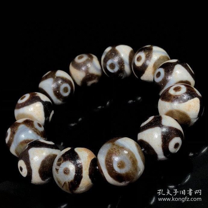 藏传真品老料高油包浆金刚三眼天珠手串