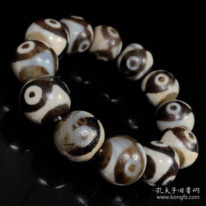 藏传真品老料高油包浆金刚三眼天珠手串