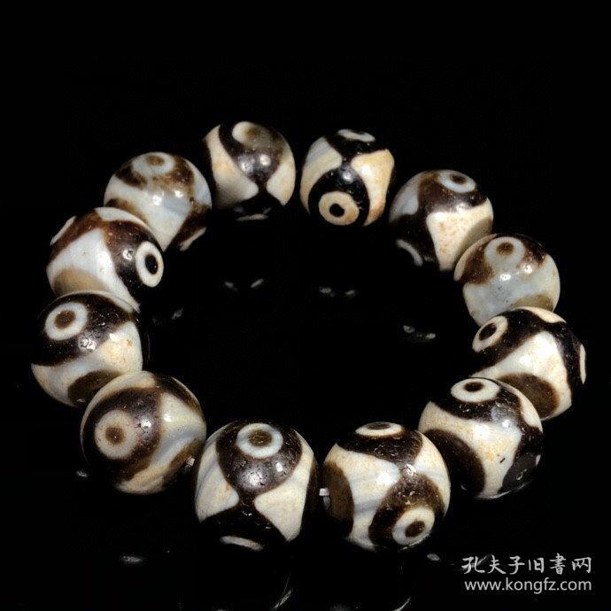 藏传真品老料高油包浆金刚三眼天珠手串