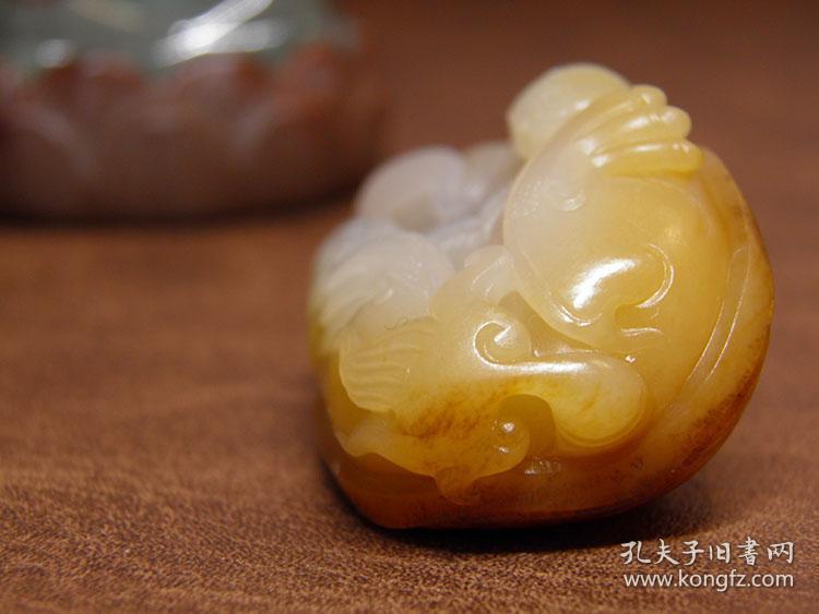 【惜墨舫】天然新疆和田玉黑皮黄沁籽料龙龟把件 玉种