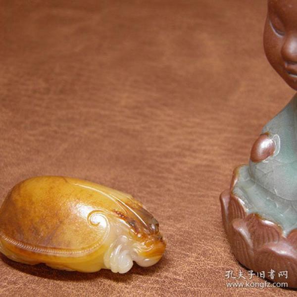 天然新疆和田玉黑皮黄沁籽料龙龟把件 玉种肉沁鸡油黄沁 苏工苏州玉雕