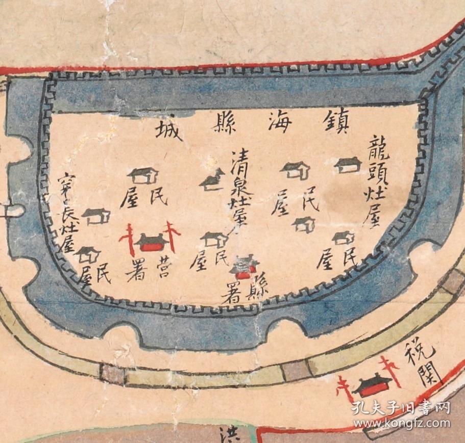 古地图1774清乾隆39年宁波府镇海县土地分类图.纸本大小54.89*70.