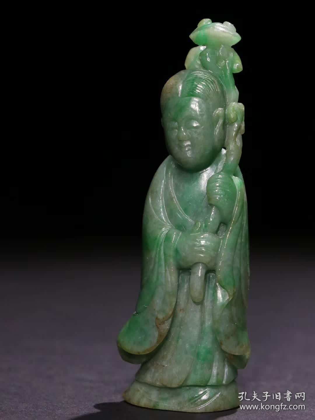 清代,极品老翡翠侍女雕件