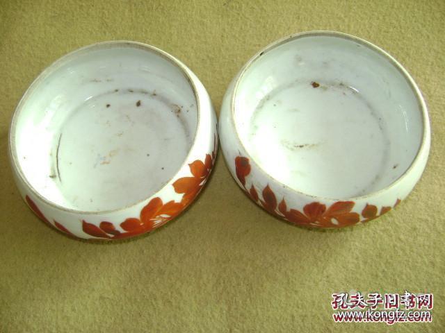 胭脂红瓷民国粉盒一对