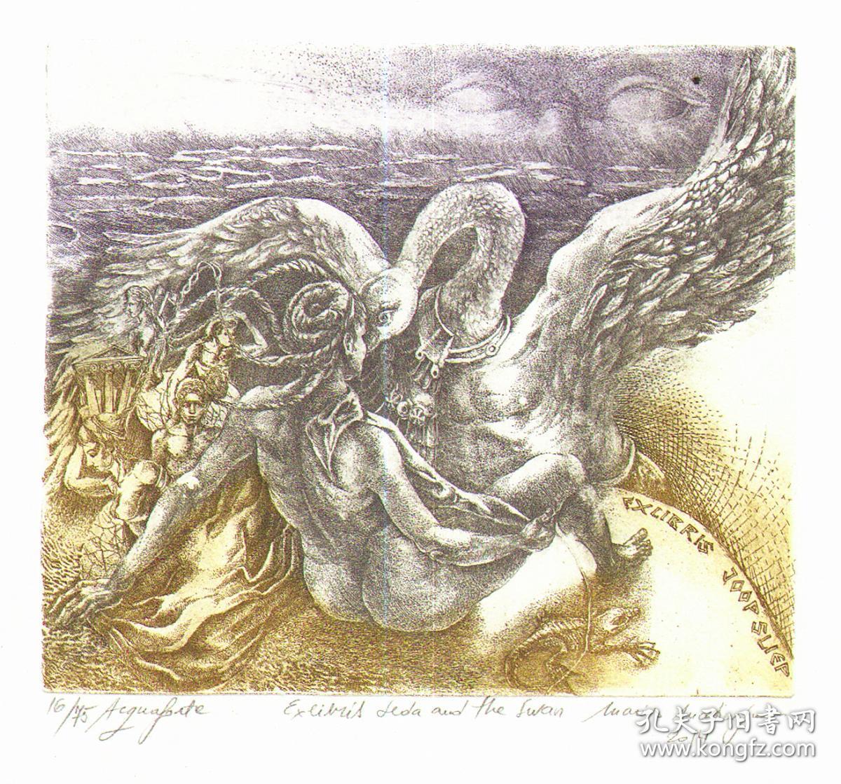 marius martinescu～丽达天鹅版画藏书票原作