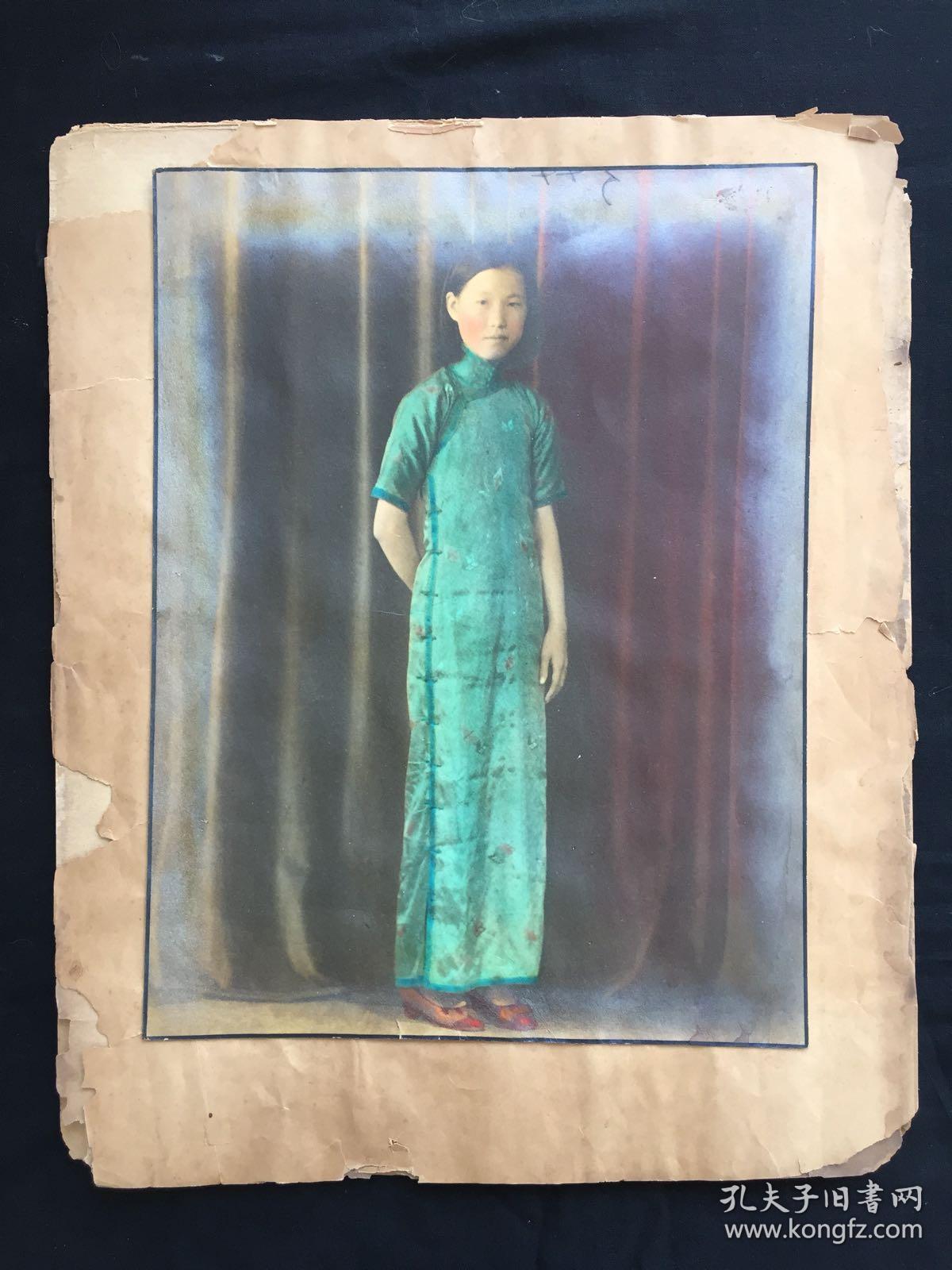 脉脉眼中波:民国时期(旗袍美女)手工上色大幅老照片精品一帧"手工