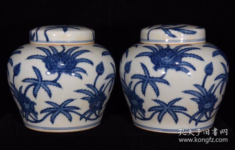 明成化青花秋葵纹天字罐l 14x14.5cm