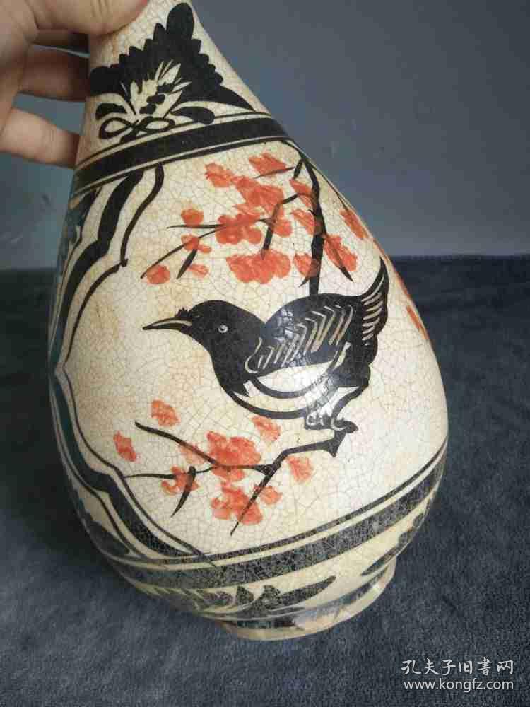 宋代磁州窑花鸟图玉壶春瓶