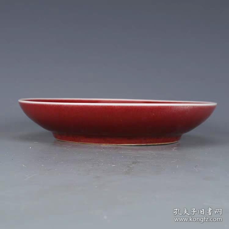 大明款郎红釉瓷器花盘