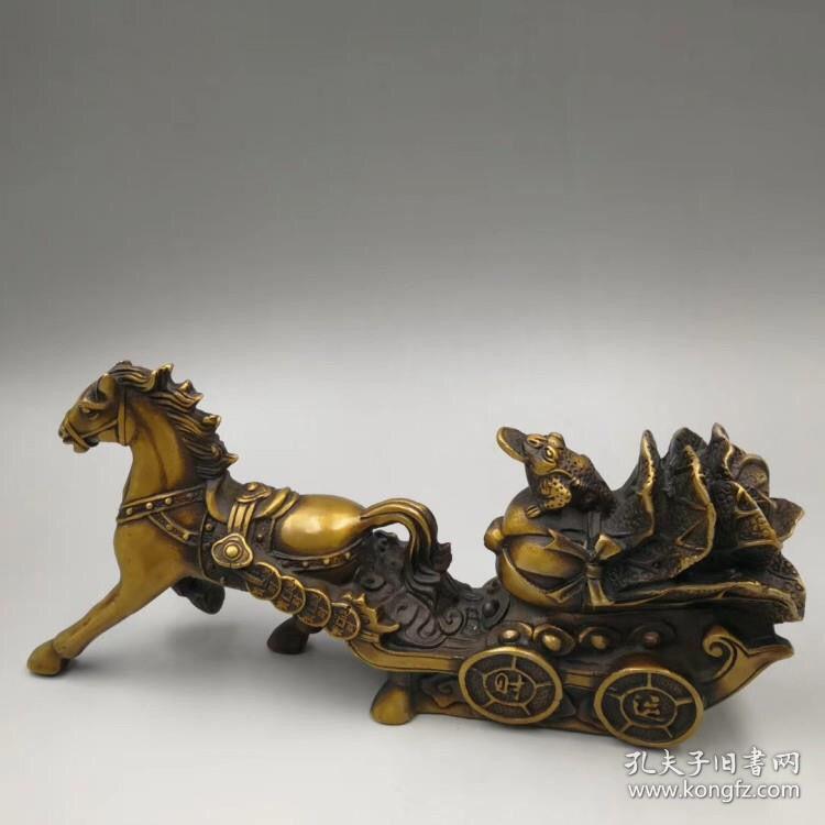 古玩 精工黄铜马拉白菜铜摆件大号马拉车工艺品招财进