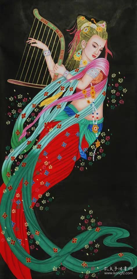 工笔敦煌飞天仙女,四尺工笔画,未题款!尺寸:130*66cm
