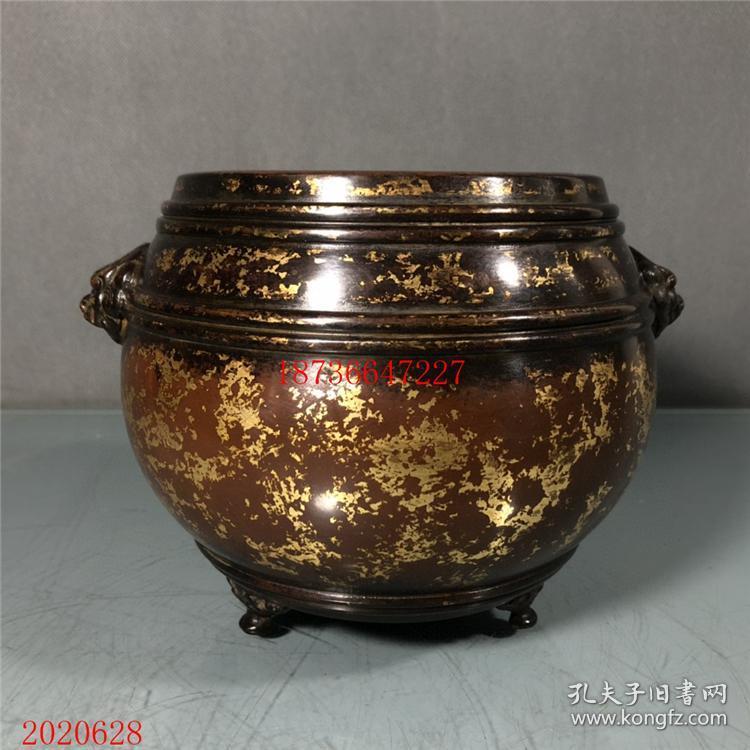 古玩旧藏老铜器 大明宣德年制紫铜洒金点金片香炉 重2635克高12.