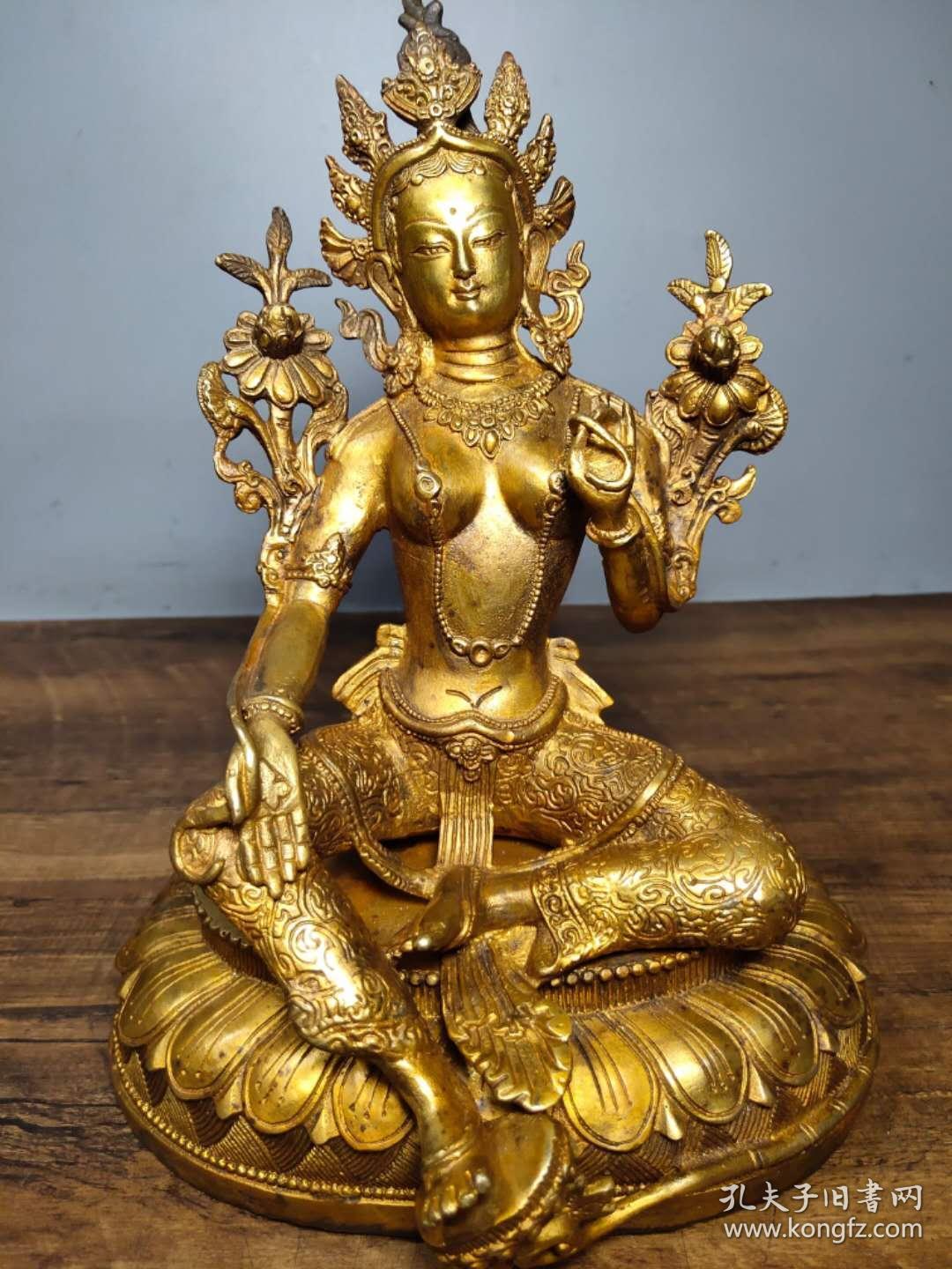 珍藏纯铜鎏金佛像绿度母藏佛一尊家居客厅招财镇宅供奉摆件
