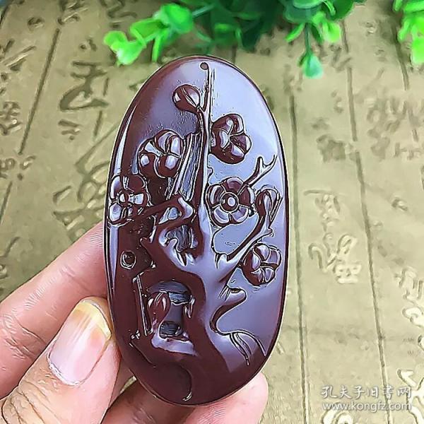 紫绿盐源玛瑙玉梅寒三友挂件金高玉精品原石手工设计雕刻