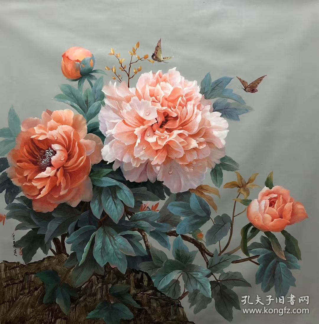 曾美莲精品油画 牡丹 可合影 100*100厘米