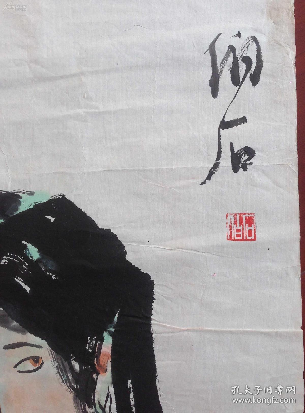 画家伯石钤印手绘《簪花仕女图》设色水墨国画作品一幅