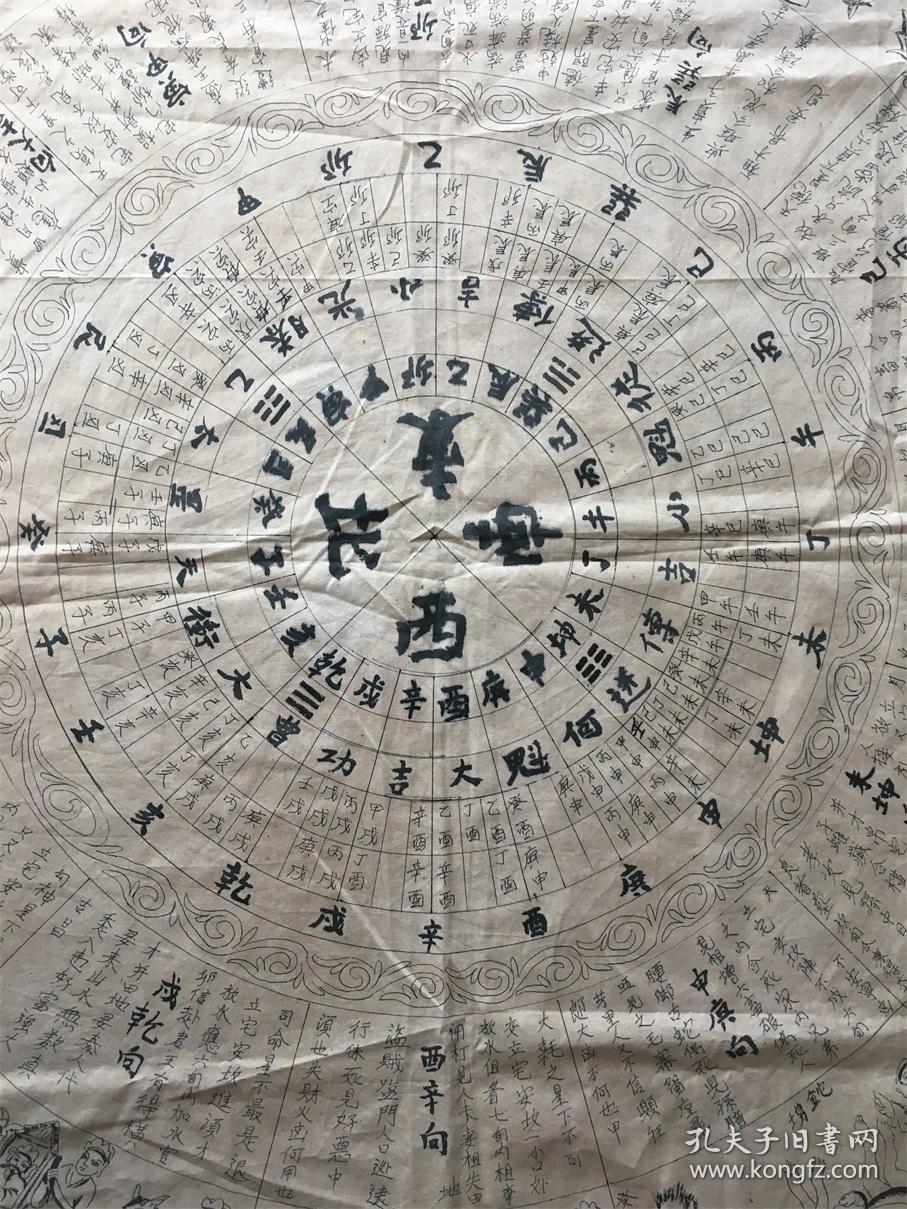 《八卦布绢》手绘八卦图2张,道图内容丰富,涉及天干地支,二十八星宿之