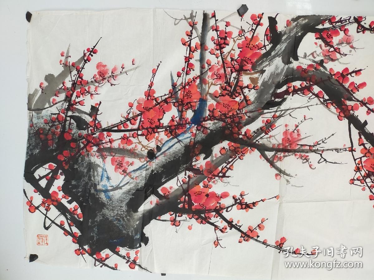 浙江书画家 1徐明花鸟画斗方(68x68);2徐明画梅花,郭仲选题字 品相稍