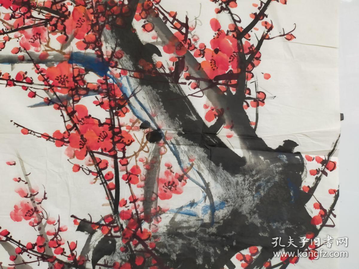 浙江书画家1徐明花鸟画斗方68x682徐明画梅花郭仲选题字品相稍差136