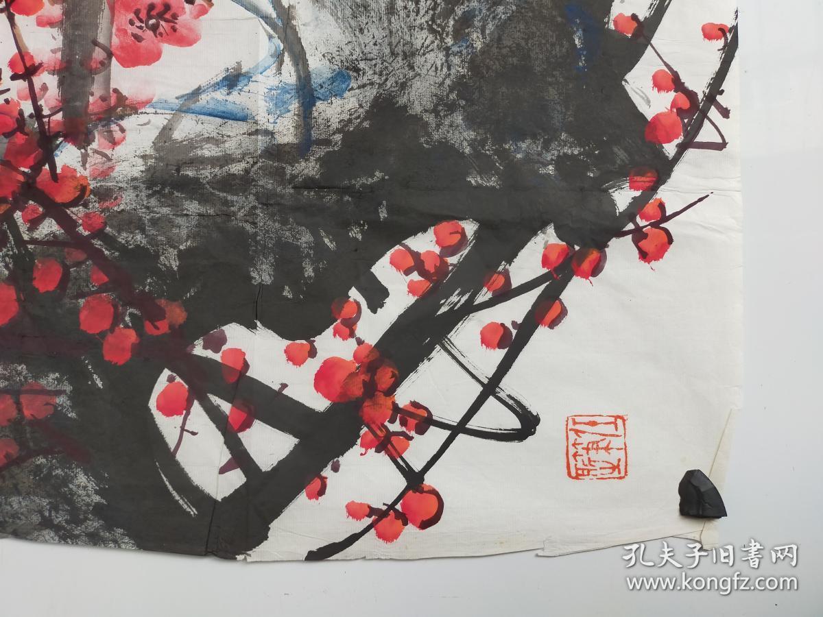 浙江书画家 1徐明花鸟画斗方(68x68);2徐明画梅花,郭仲选题字 品相稍