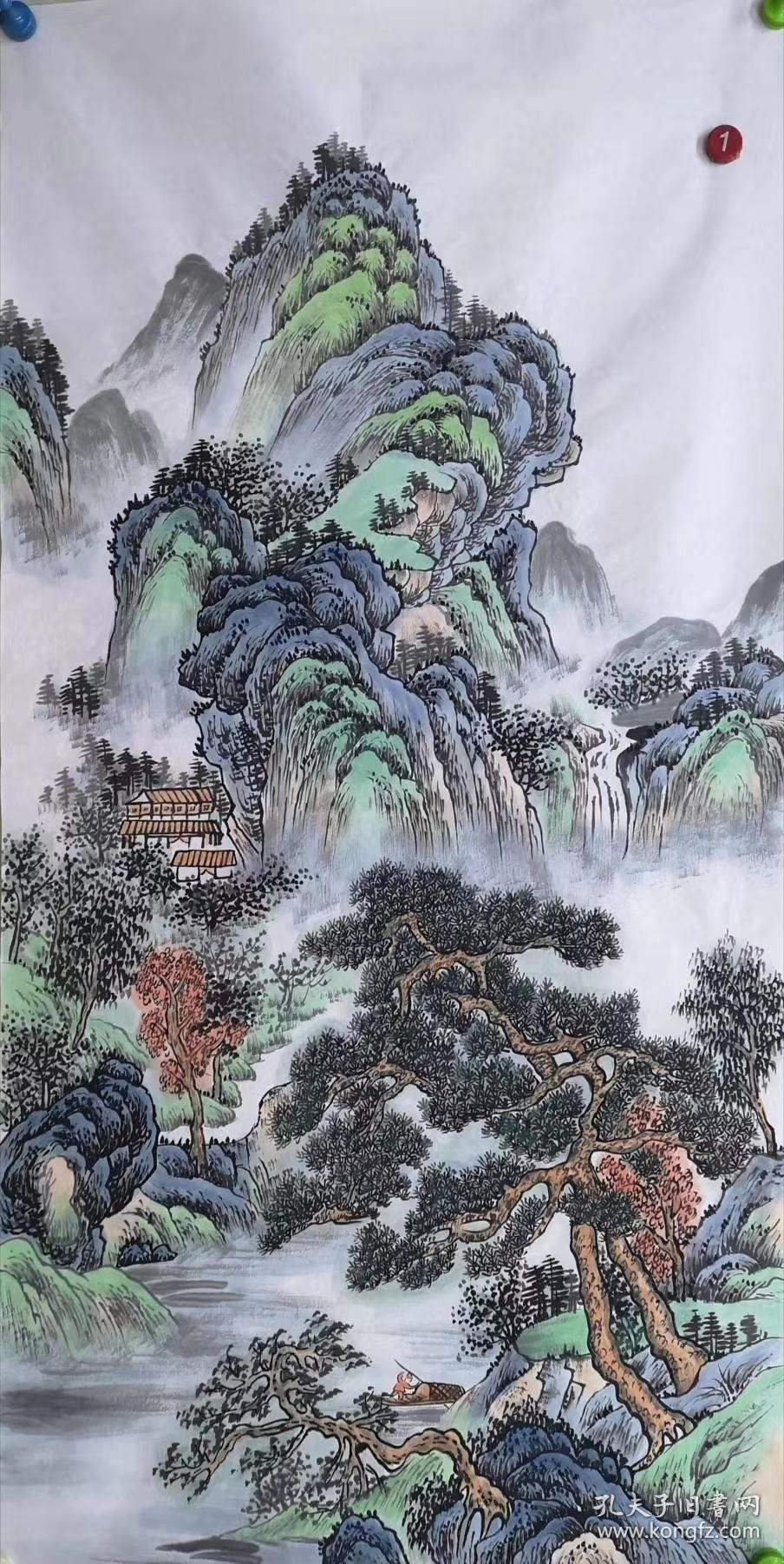卖家保真纯手绘四尺整张仿古山水保真保手绘真迹可落款发货实物拍摄