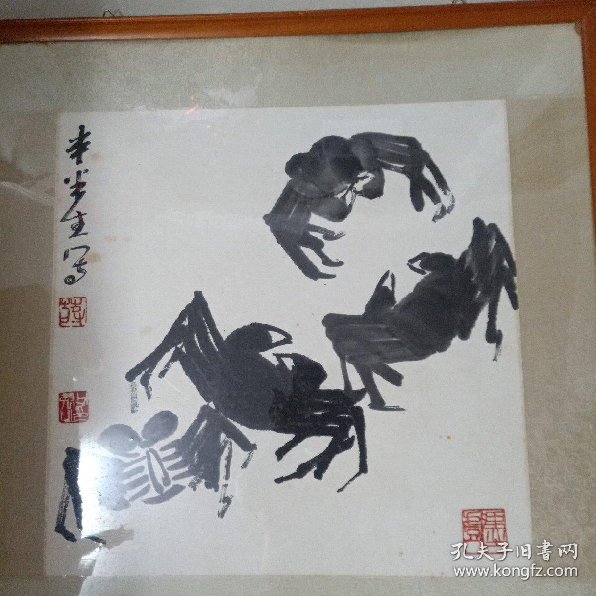 闽派画家蒋少强 画《螃蟹》已装裱入框/内画尺寸长44cm宽44cm