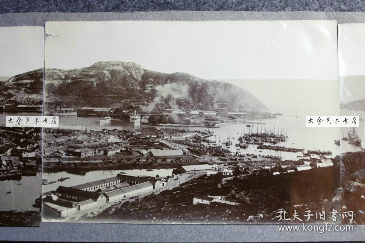 清代日俄战争时期东北满洲辽宁大连旅顺俯瞰全景三联老照片