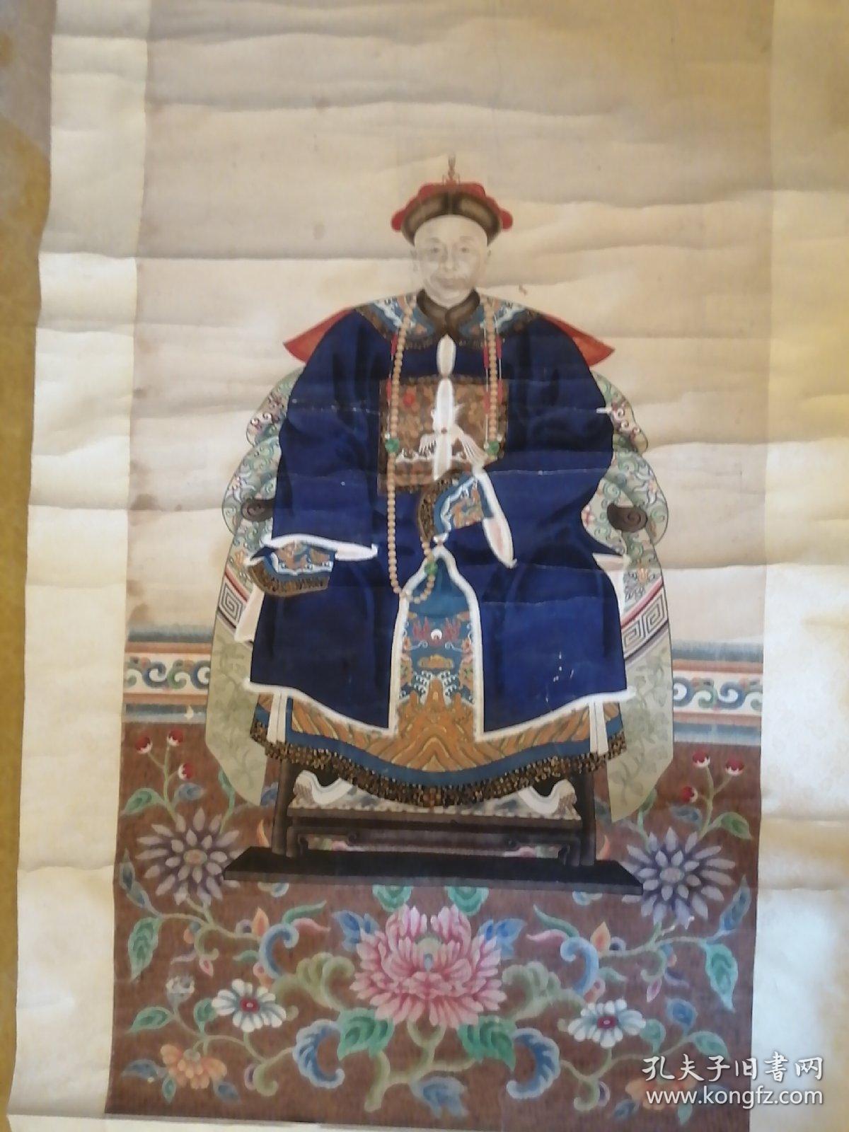 清代 佚名精绘大幅人物 祖宗男像中堂立轴(钱塘铁翁家藏之宝,原装原裱