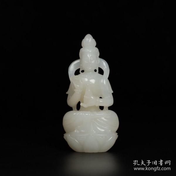 旧藏 精品 清代 和田玉白玉观音摆件