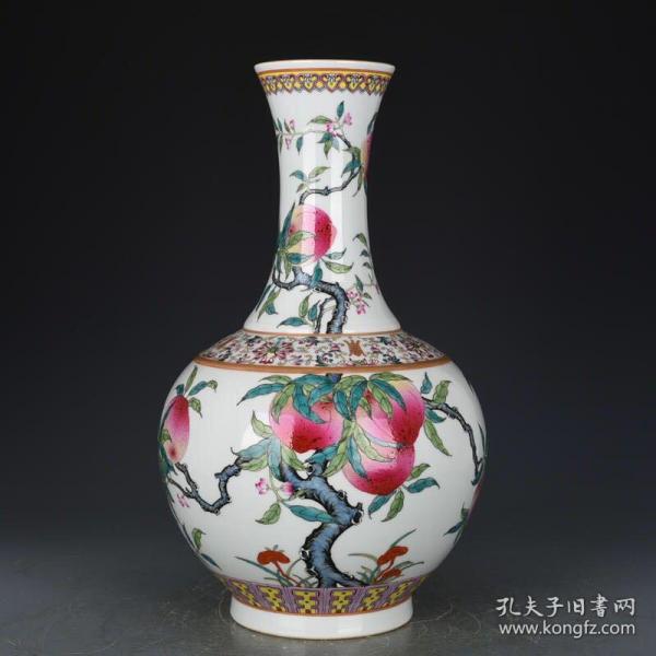 清光绪粉彩九桃赏瓶古玩190805花瓶古董古瓷器4121厘米