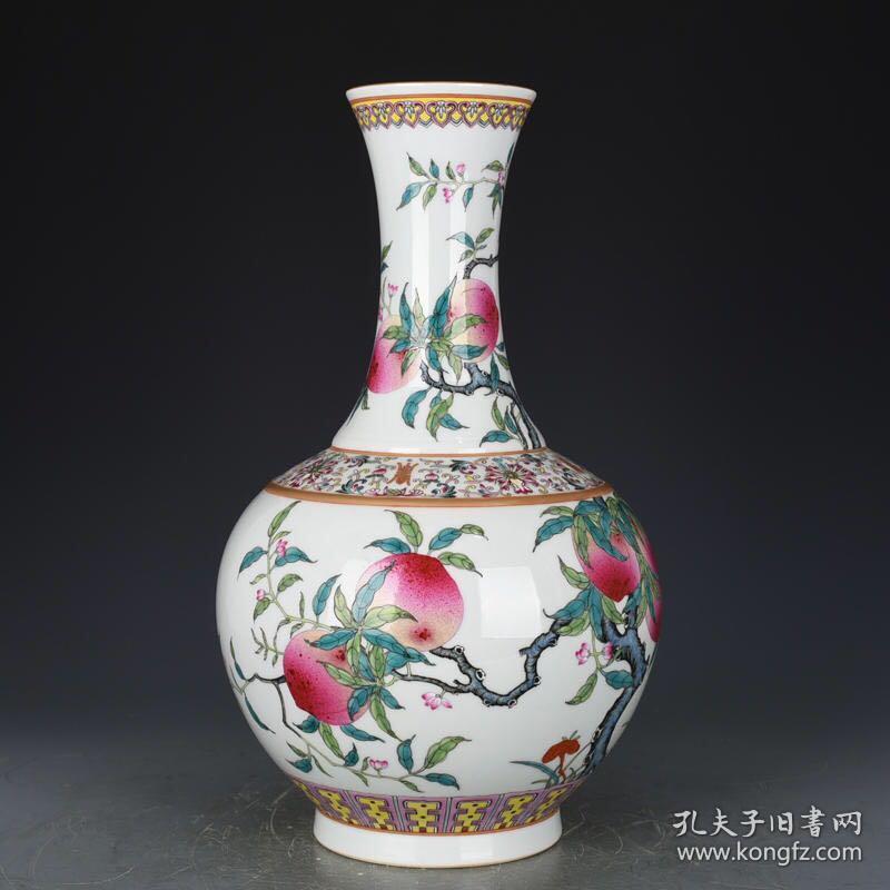 清光绪粉彩九桃赏瓶古玩190805花瓶古董古瓷器4121厘米