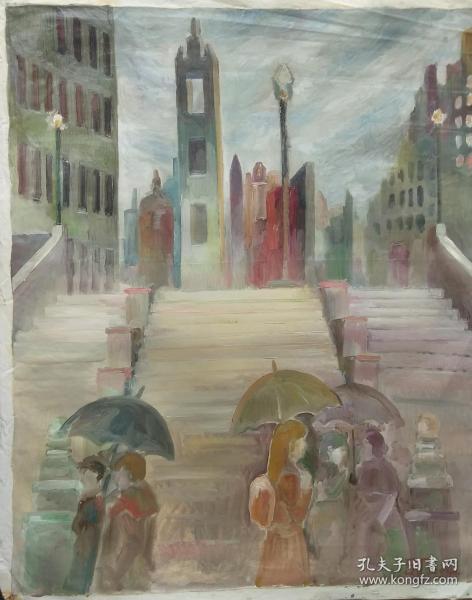强世军签名油画:雨中即景!(签名:强世军 2004)080703