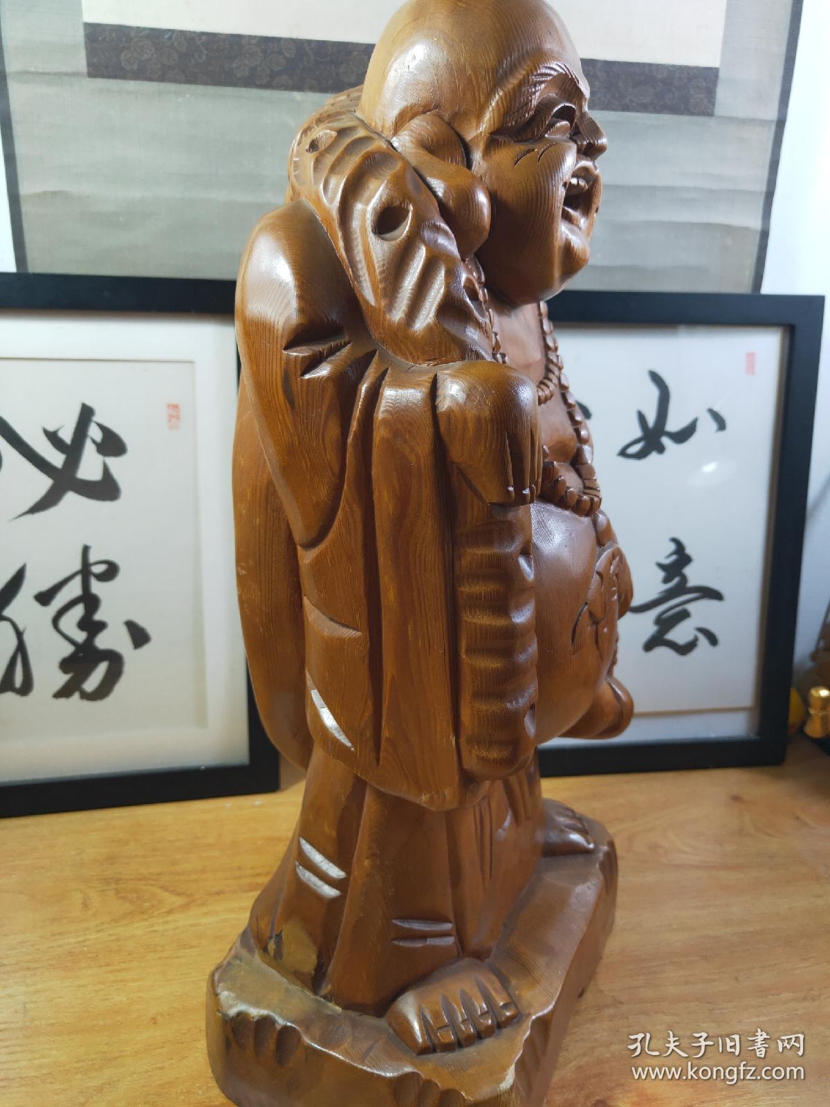 布袋和尚弥勒佛未来佛巨大款木雕日本回游 高45cm,座20x14cm 很重