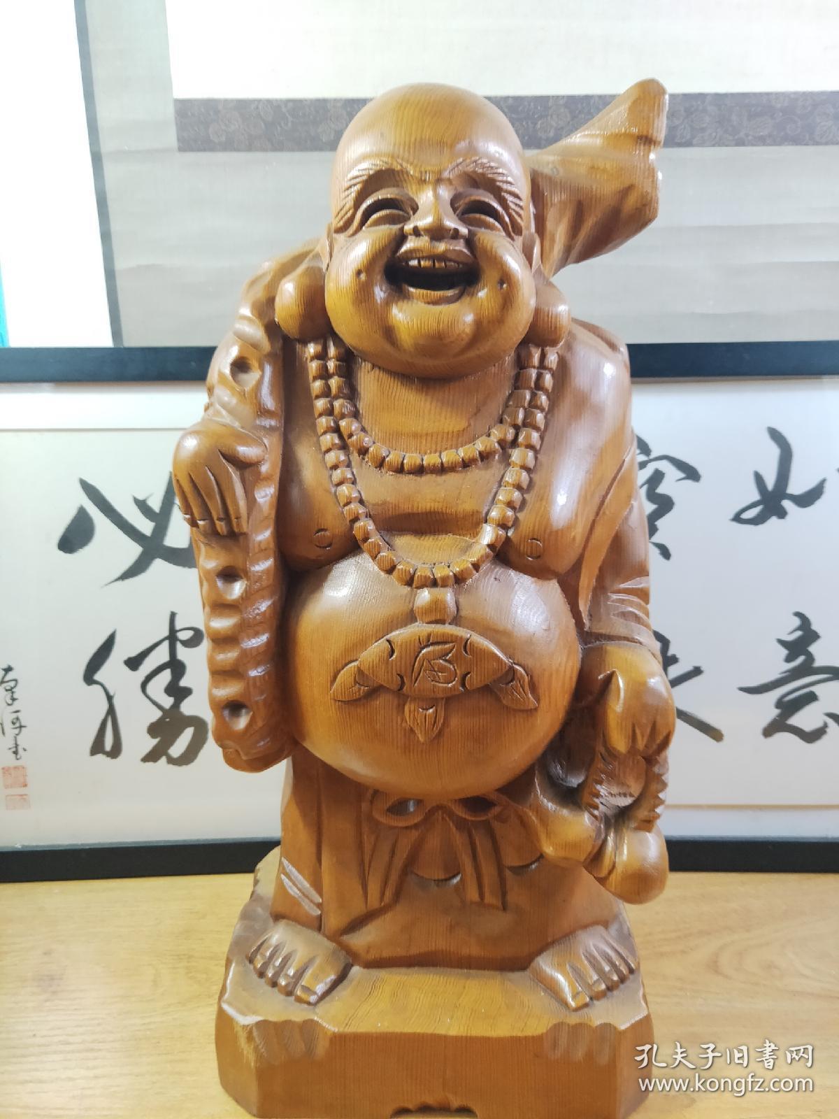 布袋和尚弥勒佛未来佛巨大款木雕日本回游 高45cm,座20x14cm 很重