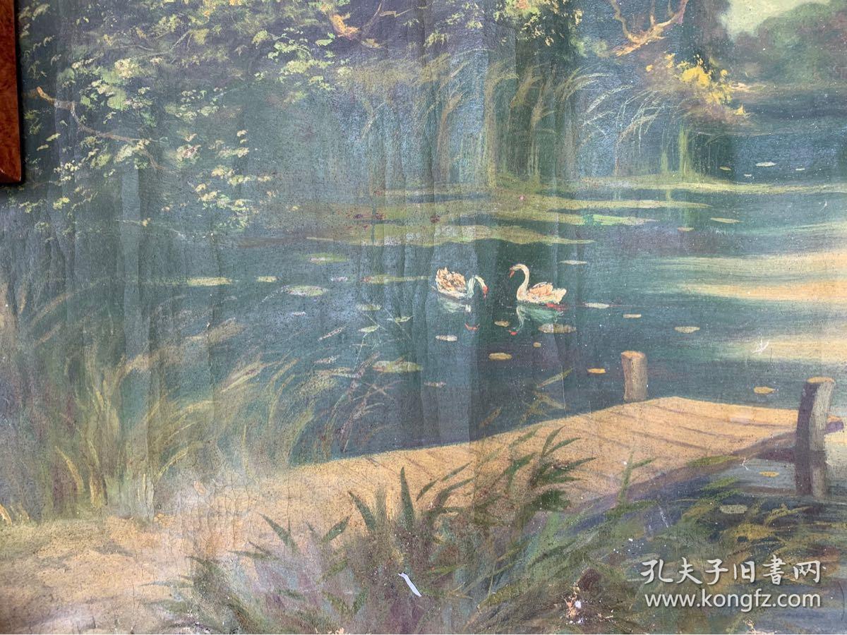 铁牍精舍西画精品五六十年代无款中西结合布面油画湖畔89x64cm