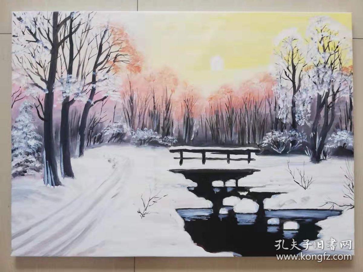 油画风景 纯手绘作品 雪景油画