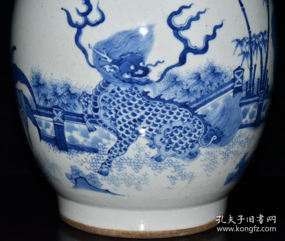 清代青花麒麟纹盖罐