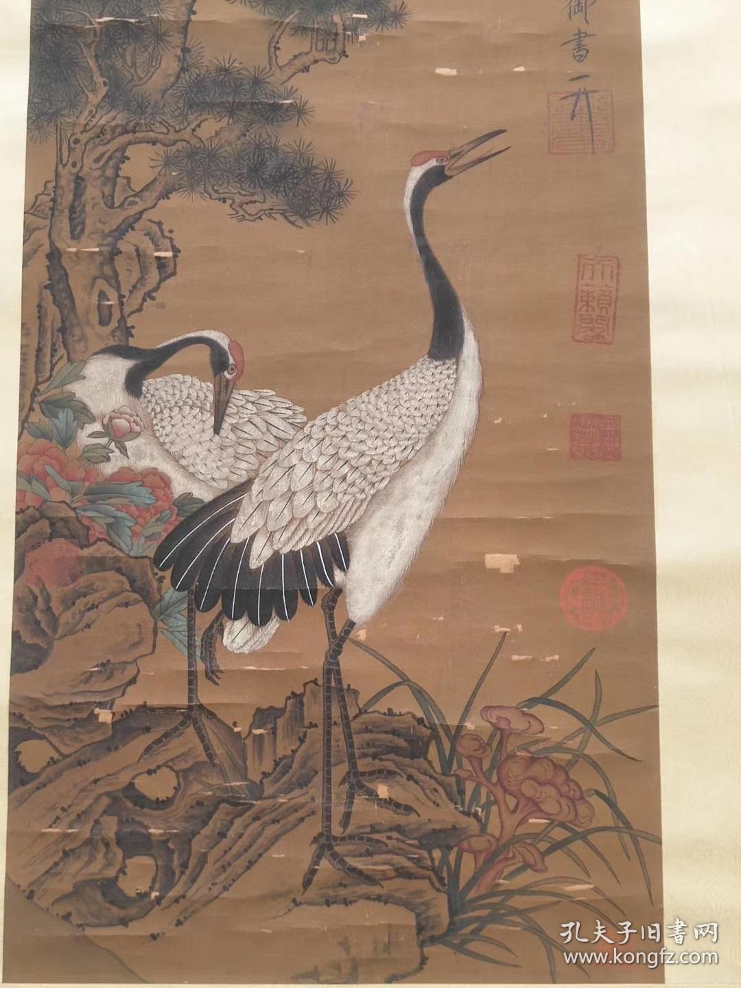 宣和殿御笔题字绢本设色纯手工绘画,线条纤细流畅,人物开脸俊俏,刻画