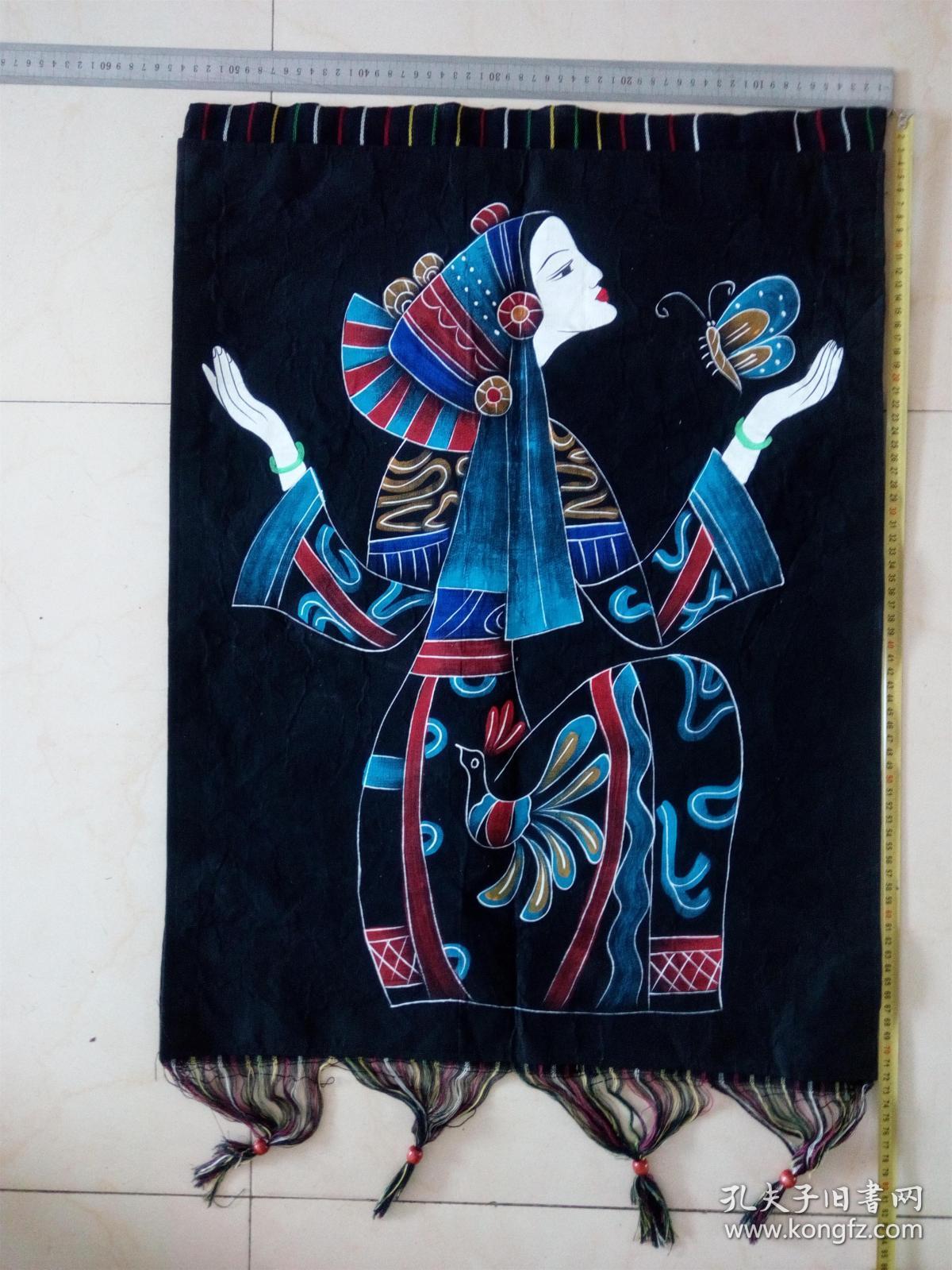 蜡染挂画 少女与蝴蝶 特色工艺装饰布画