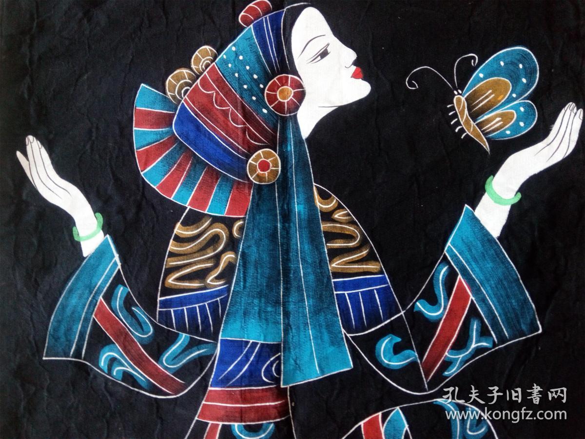 蜡染挂画 少女与蝴蝶 特色工艺装饰布画