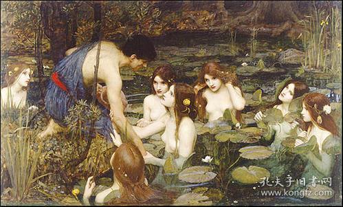 百元包邮许拉斯和水泽仙女hylasandthenymphs1897年照相版画源自艺术