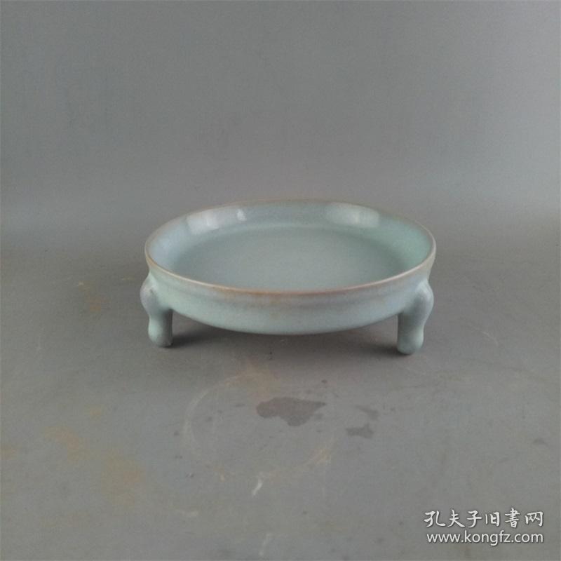 汝窑天青釉三足水洗仿古做旧宋代汝窑古瓷器洗 古玩收藏文房用品