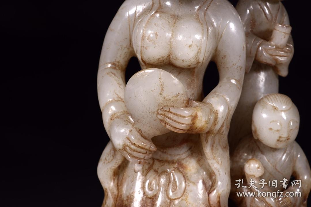 明以前:和田玉带沁唐代仕女童子立像
