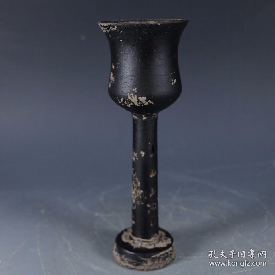 龙山文化蛋壳黑陶高柄杯一对 7*18cm