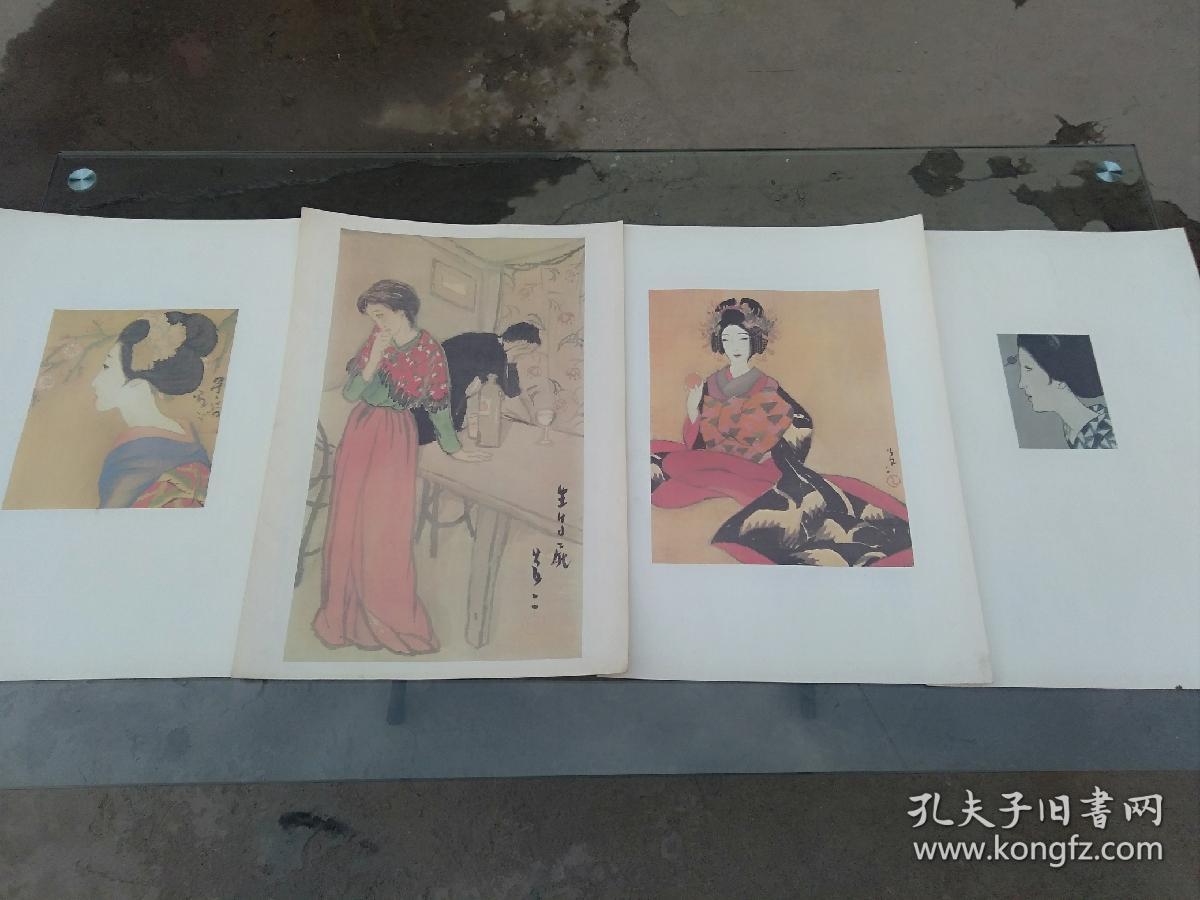 日本明治和大正时代名画家竹久梦二画作原大复制品,厚纸活页,较早前