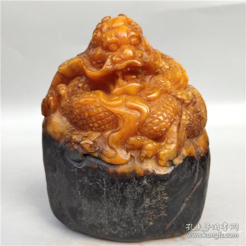 旧藏乌鸦皮田黄石透料古龙印章4ywx 1220克