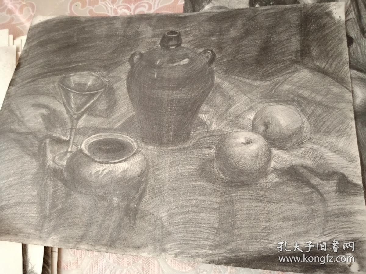 素描作品【坛子和苹果 酒杯】