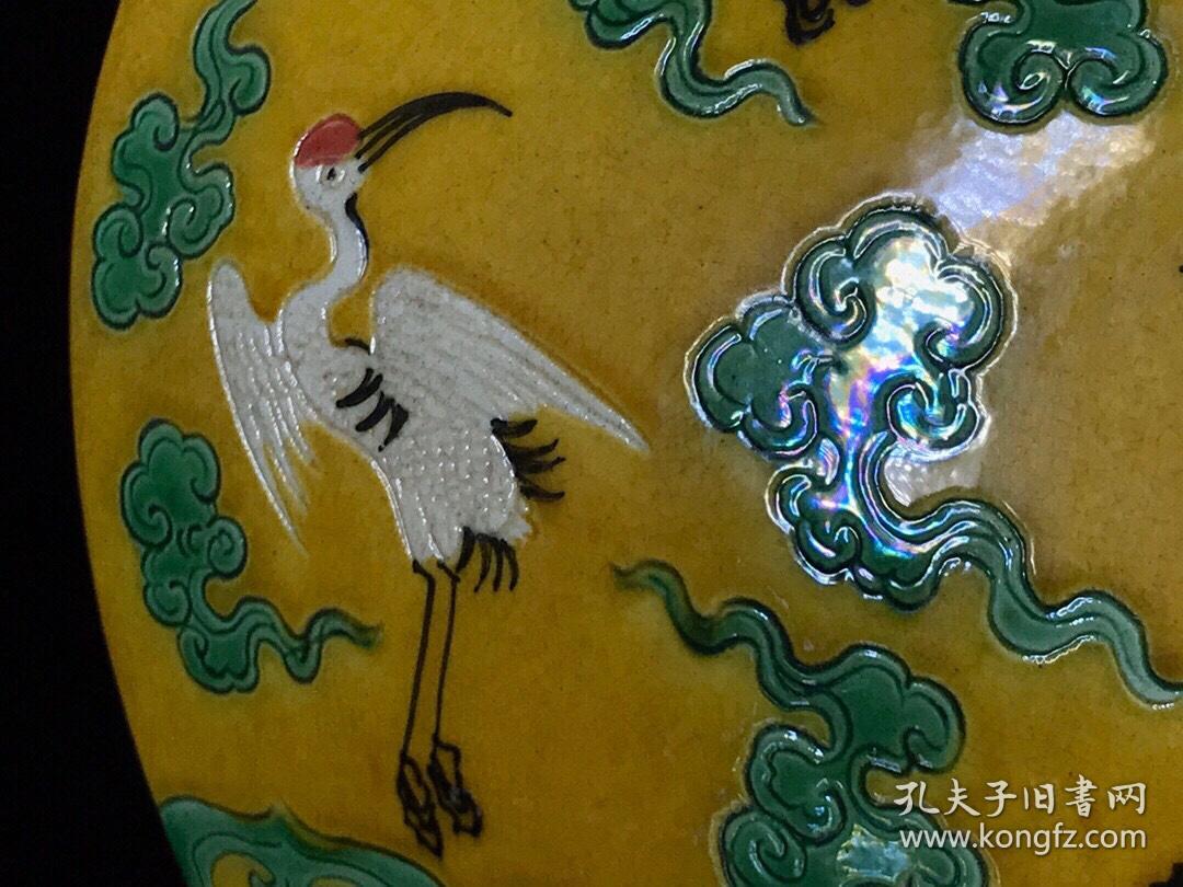 清雍正素三彩雕刻仙鹤纹贯耳瓶6 古玩古董古瓷器收藏 清代瓷器 尺寸36