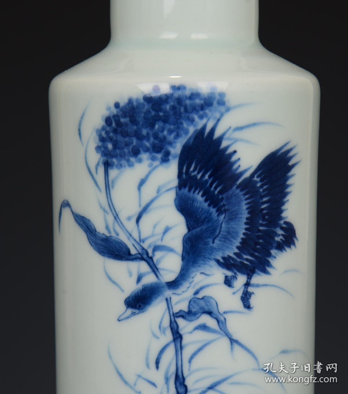 愿闻吾过之斋款识芦雁图棒槌瓶 保存完整 古朴